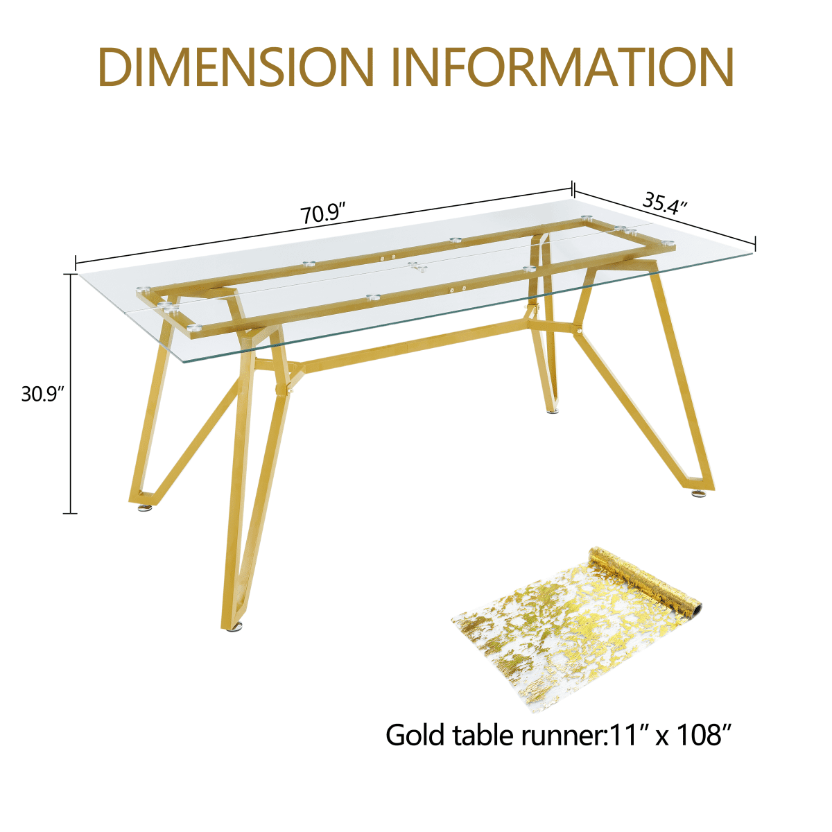 GZXS Modern Rectangular Glass Dining Table for 6-8 People, Clear