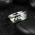 thumbnail image 3 of Wedding Ring Men Women 8mm. I LOVE You Wood & Rainbow Abalone Tungsten Band, 3 of 7