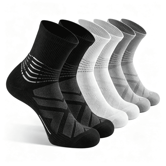 DUPAI Compression Ankle Support Crew Socks Men Women Wicking Plantar Fasciitis Relief Running Hiking Socks 3 Pairs Plantar Fasciitis Relief Plantar Fasciitis Socks Mens