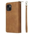 thumbnail image 5 of ELEHOLD Zipper Wallet for iPhone 15 Plus Case,with Card Slots Zipper Pocket Kickstand Function Detachable Wriststrap Premium Leather Protective Shockproof Purse Cover for iPhone 15 Plus,Brown, 5 of 8