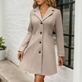 thumbnail image 4 of Winter Coat for Women Stand Collar Single Pea Coat Mid-Long Outwear with Pocket,Women's Fall Winter Elegant Single Long Wool Coat Overcoat, 4 of 7