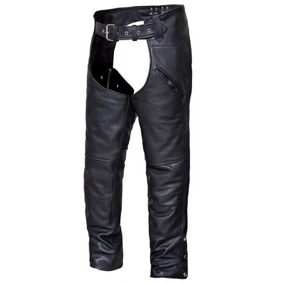 UNIK Men's Deep Pocket Adjustable Buffalo Leather Motorcycle Chaps - Black (S)