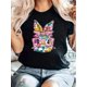 thumbnail image 1 of Women's Easter Bunny Graphic T-Shirt - Casual Crew Neck, Short Sleeve, Comfortable Polyester Tee with Colorful Glasses & Floral Bow Design, Ideal for Spring & Summer Tee For Adult, Men, Women, Teen,, 1 of 6