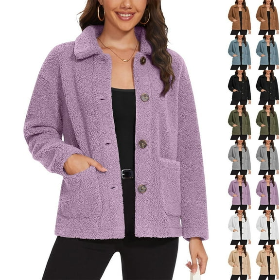 HAOTAGS Women's Cotton Fleece Lined Jacket, Casual Thickened Long Sleeve Hooded Warm Winter Coat Purple S