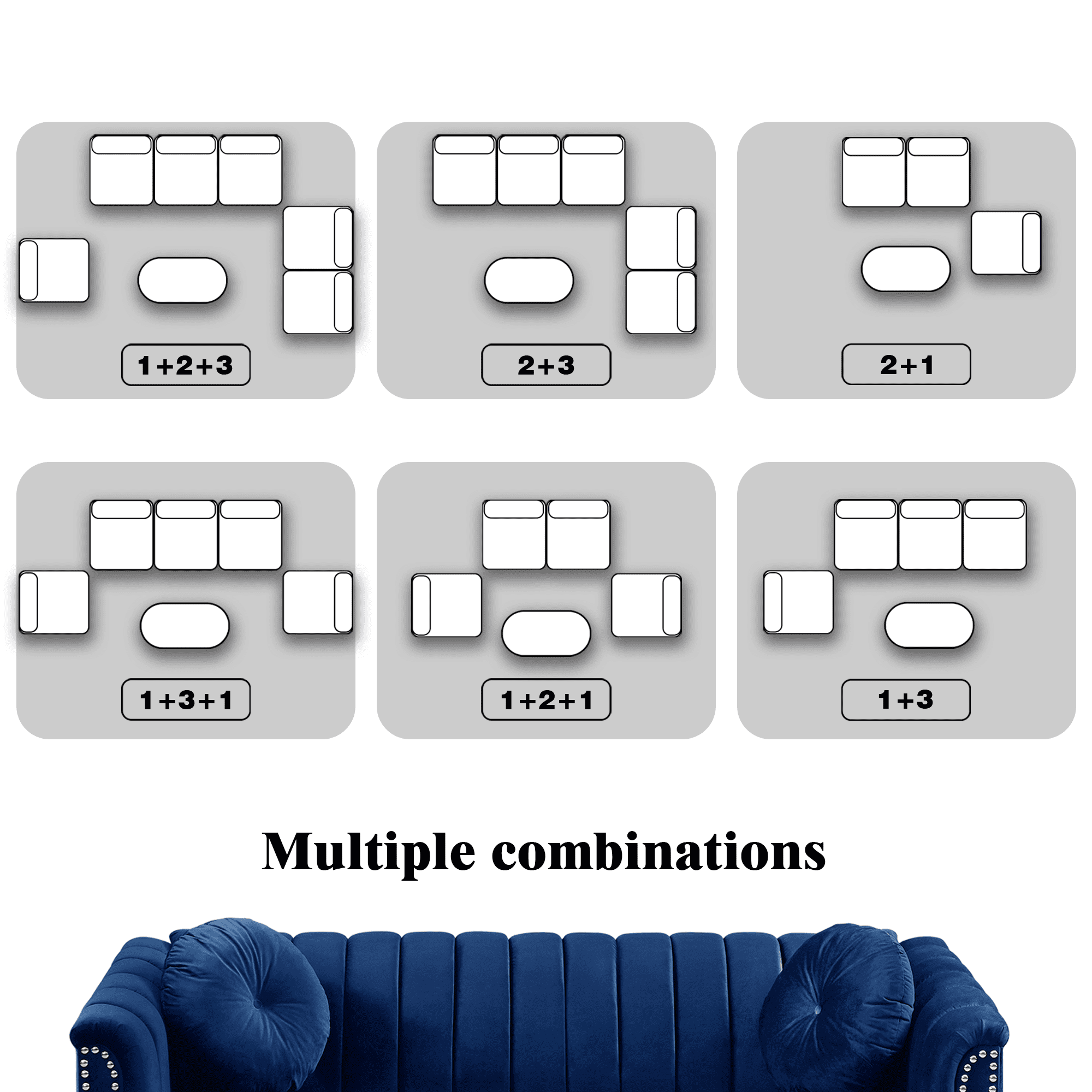 Aukfa 3 Pieces Sectional Sofa Couch Set for Living Room, 3 Seat Sofa, Loveseat and Accent Chair,Blue