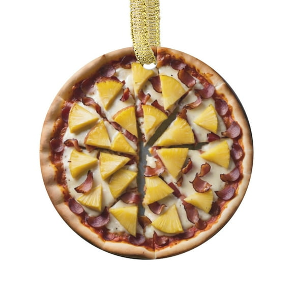 Hawaii Pizza Pie with Pineapple and Bacon Food Lovers Foodie Novelty Holiday Christmas Ornament Xmas Tree Gift (Flat Design Printed on Ceramic, Not 3D)