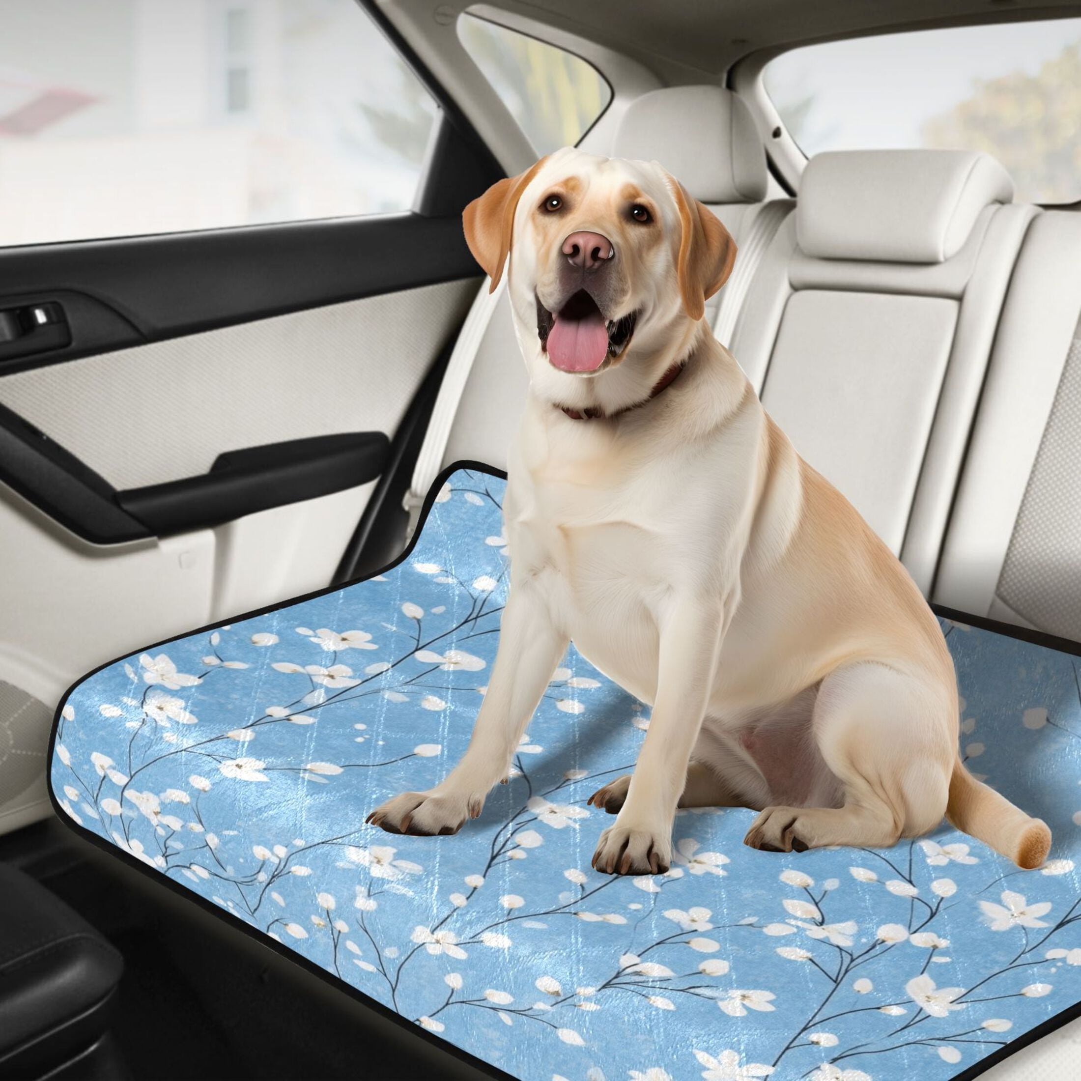 Qxltty Light Blue Background with White Floral Pattern Cat litter Pads Pet Set of 3 Diaper Mats Center Anti-leakage Layer Absorbent Soft and Comfortable