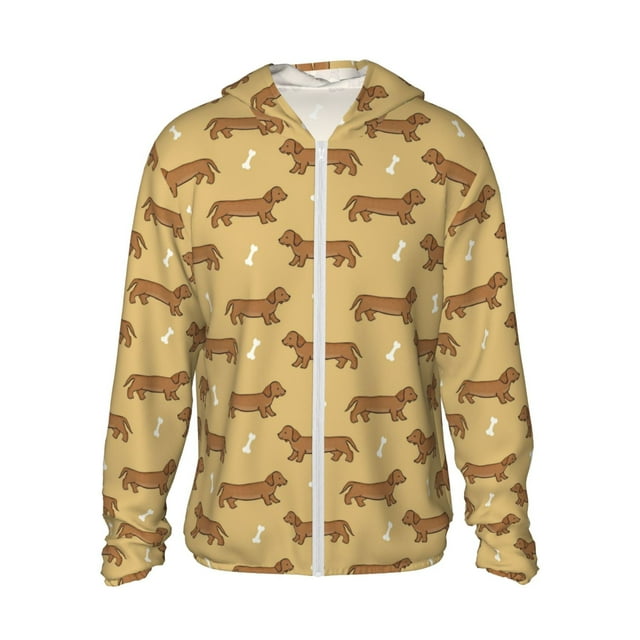 Daiia Motif Chien Teckel Chiot UPF 50+ Veste à Capuche Protection Solaire Légère à Manches Longues pour Femmes Hommes avec Poche Randonnée Extérieur-3TG