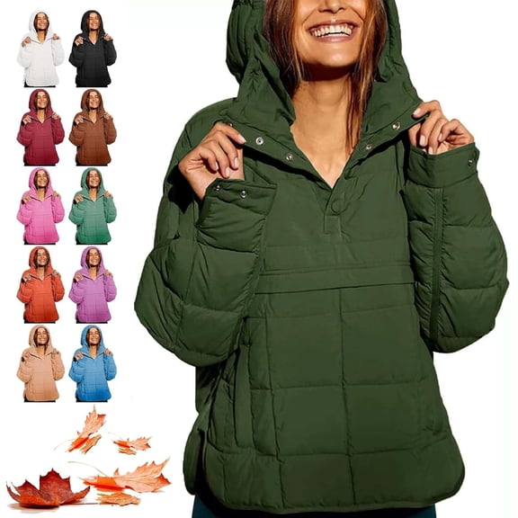 2026 New Women's Oversized Hooded Puffer Jacket, Quilted Lightweight Winter Warm Pullover Padded Hoodies Coat