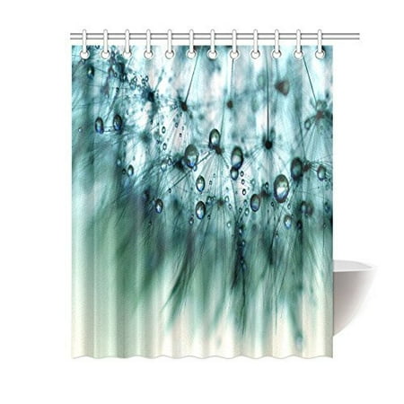 Abstract Art Shower Curtain MYPOP Waterdrop Joy Natural Life Serenity Abstract Art Theme, Blue Dandelion Floral Leaves Mystic Rainy Print Design Shower Curtain, 60 X 72 Inches, Green Turquoise ()