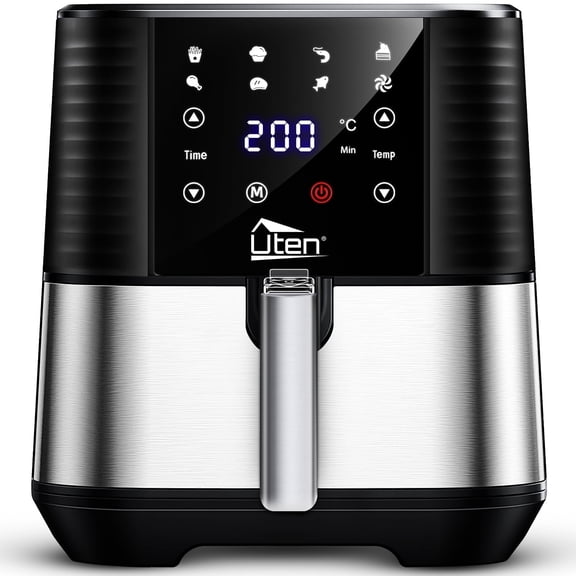 Uten 5.8 Qt Air Fryer Toaster Oven, 1700W 7-in-1 Oil Free Airfryer with 7 Presets & Touch Screen Timer & Temperature Control, Nonstick Basket for Roast Bake Reheat, Easy Clean Compact, Black