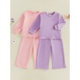 thumbnail image 3 of RUINIXCW Toddler Girls 2 Piece Outfits Adorable Solid Color Long Sleeve Crew Neck Tops and Elastic Waist Pants Set, 3 of 9