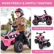 OLAKIDS Kids Ride on ATV, 12V 4 Wheeler Quad Toy Vehicle with Music, Horn, High Low Speeds, LED Lights, Electric Ride On Toy, Battery Powered Wheels Car for Children 3-8 Years Old