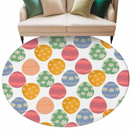 Easter Eggs Round Area Rugs Collection 8 Colorful Egg Spring Daisy White Flowers Vintage Non Slip Indoor Circular Throw Runner Rug Floor Mat Carpet for Living Room Dining Table Bedroom Nursery