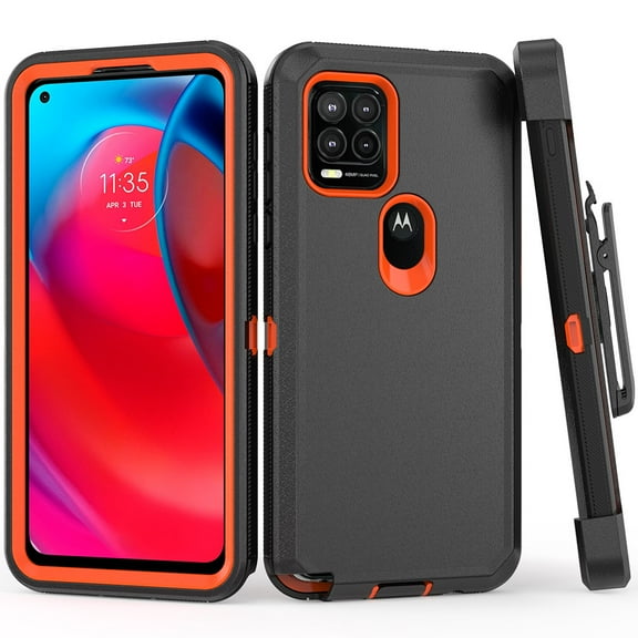 NIFFPD Moto G Stylus 5G 2022 Case with Belt-Clip Holster Full Body Shockproof Phone Cover for Motorola Moto G Stylus 5G 2022 Black&Orange