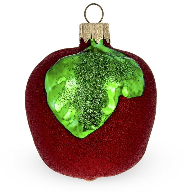 BestPysanky Glittered Red Apple Glass Christmas Ornament