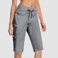 thumbnail image 2 of iHPH7 Women's Pedal Pushers Casual Capri Pants Elastic Drawstring Waist Cargo Pockets Side Slits Relaxed Fit Lightweight Summer Lounge Shorts Comfy Daily Vacation Cropped Pants Light Gray M, 2 of 8