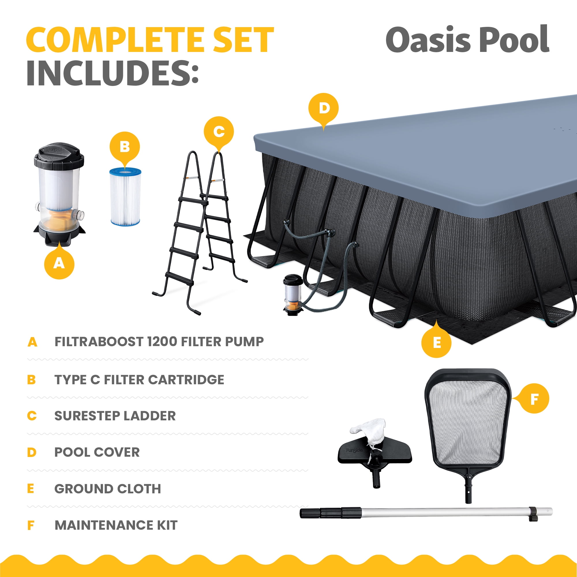 Funsicle 24 Ft Oasis Designer Lap Above Ground Pool with Pump, Rectangular Frame