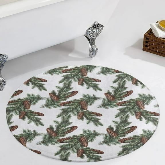 Christmas Pine Cones Green Round Carpet Circle Rug Outdoor Patio Area Rug Washable Large Area Rugs Hallway Room Decor Fitness Mats