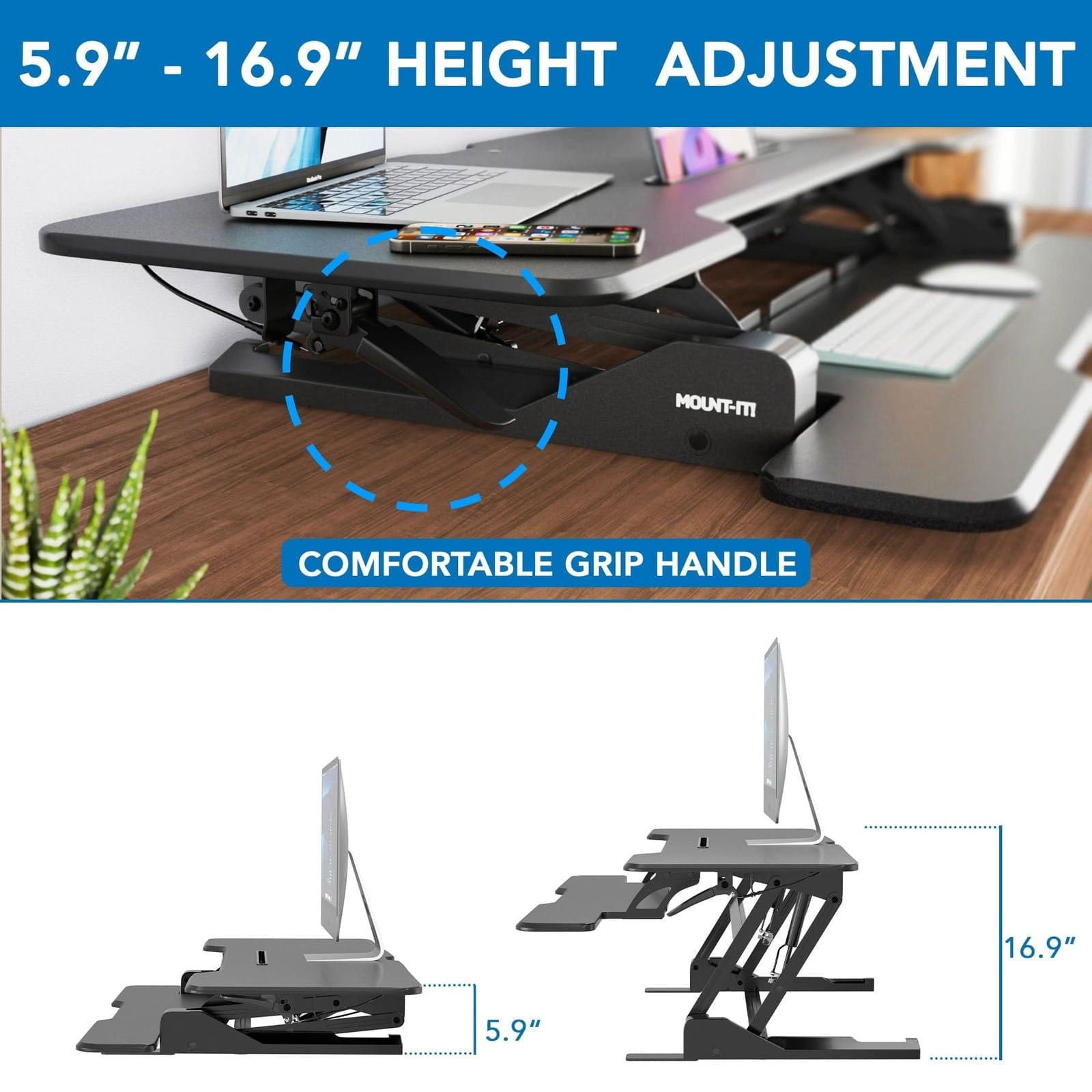 47 Inch Large Standing Desk Converter – Extra Wide Sit Stand Riser with Keyboard Tray, Dual Monitor Space, Gas Spring Height Adjustable – Ergonomic Desktop Workstation for Home or Office