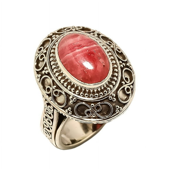 Rhodochrosite Vintage Style Solid 925 Sterling Silver Ring Size 9|Handmade Ring, Gift for her, Pink Ring, Gemstone Silver Jewelry