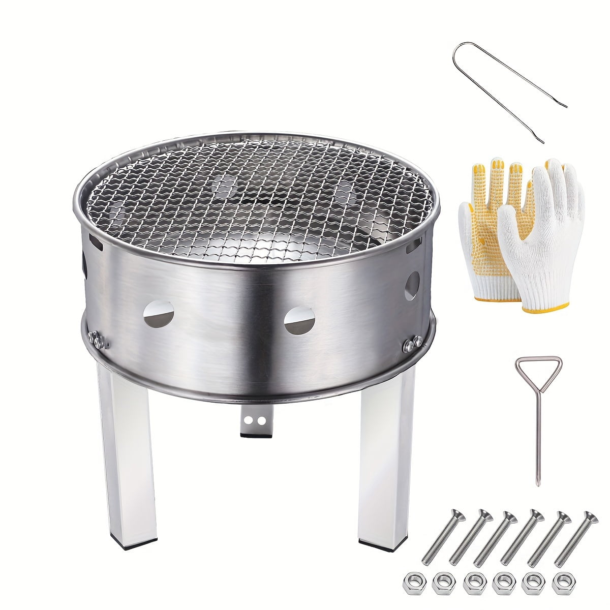 12 Inch Portable Foldable Charcoal Grill, Outdoor Camping Kettle Barbecue Stove with Stand, Compact Grilling Basket Oven for Picnic and Backyard Cooking
