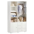 thumbnail image 4 of IVV Wardrobe Armoire Wooden Closet with 1 Door, 3 Drawers, 4 Open Storage Cubes and Hanging Rod for Bedroom, White (41"L x 14.6"W x 69"H), 4 of 9