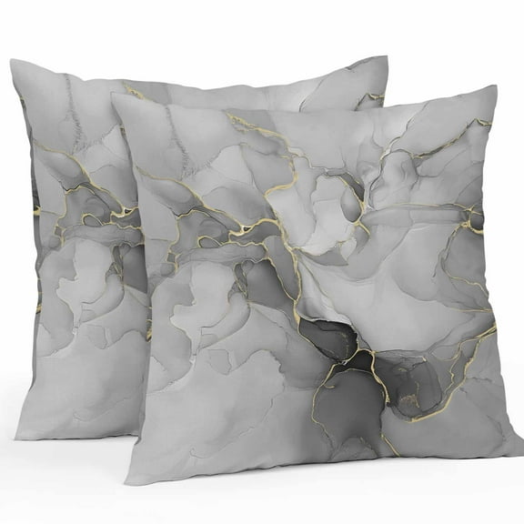 Outdoor Waterproof Pillow Covers Grey Gradient Marble Decorative Throw Pillow Protectors for Patio Sofa Garden Couch,18x18in 2 Pack