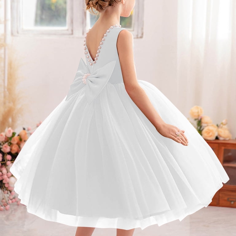 Jinhomg Flower Girl Dress Girls V Back Satin Tulle Dresses A Line Bow Knot  Communion Dress Wedding Guest Birthday Party Dresses Formal Gown White 100  - Walmart.com