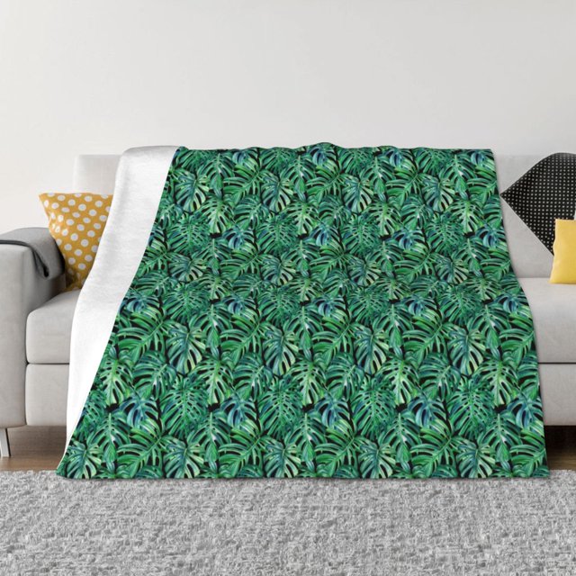 Balery Monstera Leaves Manta de Franela con Dibujo, Lujo Ultra Suave y Cálido, Antipelusa y Resistente a las Arrugas para Cama, Sofá, Camping -50"x40"