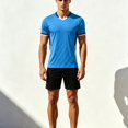 thumbnail image 2 of SGFCWSX Mens Soccer Set 2 Piece Striped V Neck Quick Dry Short Sleeve Shirt and Shorts Football Training Athletic Outfit Blue Size L, 2 of 10