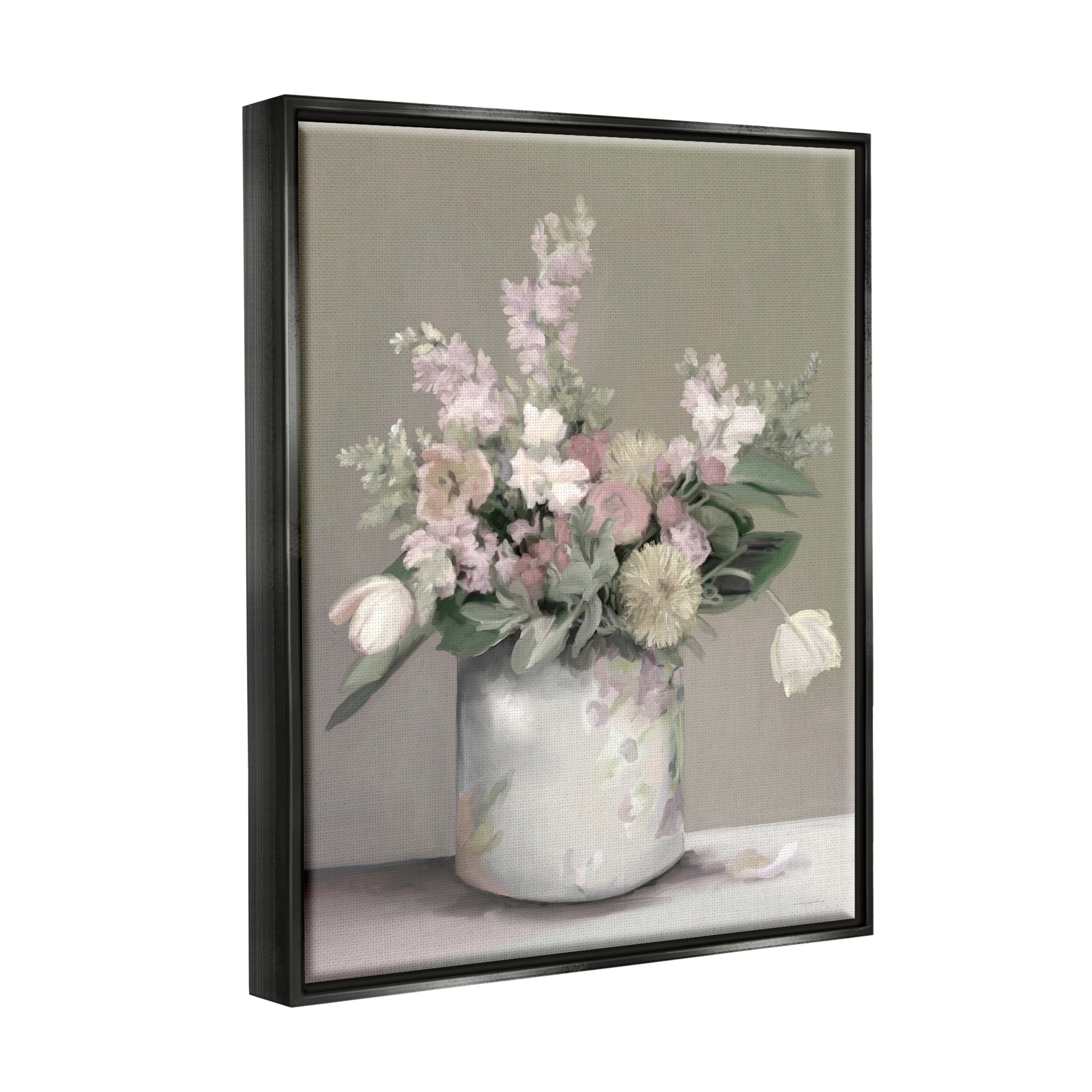 Stupell Industries Timeless Flower Bouquet Assorted Blossoms Patterned Vase Painting Metallic Gold Floating Framed Canvas Print Wall Art, Design by Kamdon Kreations
