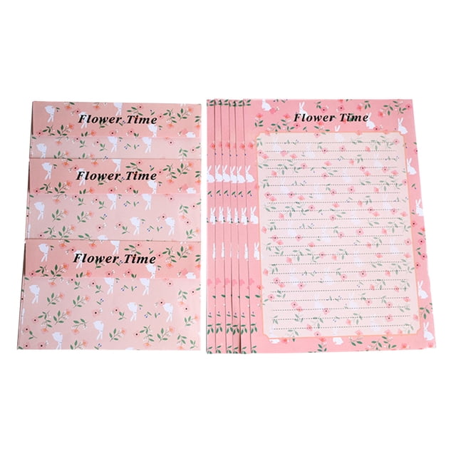 MasteelfCA 36PCS Floral Pattern Envelopes and Letter Papers Lovely Writing Stationery Envelopes Kit (Pink Rabbit)