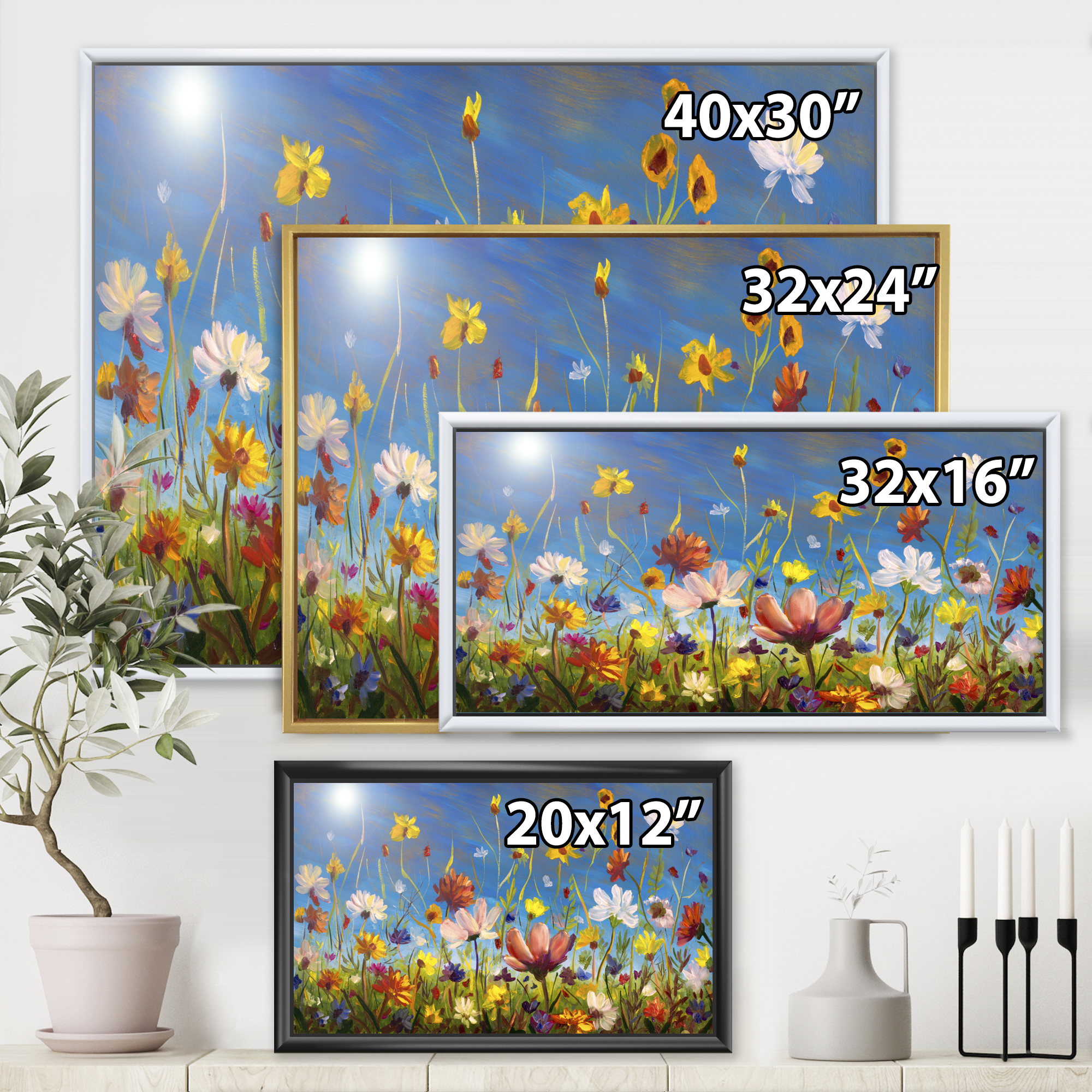 Designart 'Wildflowers and Daisies In Summer Garden Field II' Traditional Framed Canvas Wall Art Print
