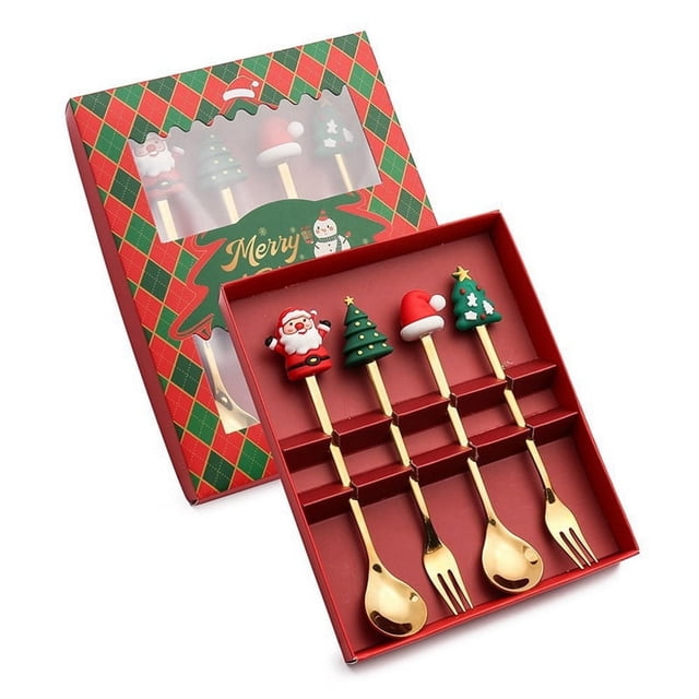Juego de Vajilla de Regalo de Navidad Juego de Cuchara y Tenedor Cuchara de Postre Tenedor de Fruta Cuchara de Café Juego de Vajilla B