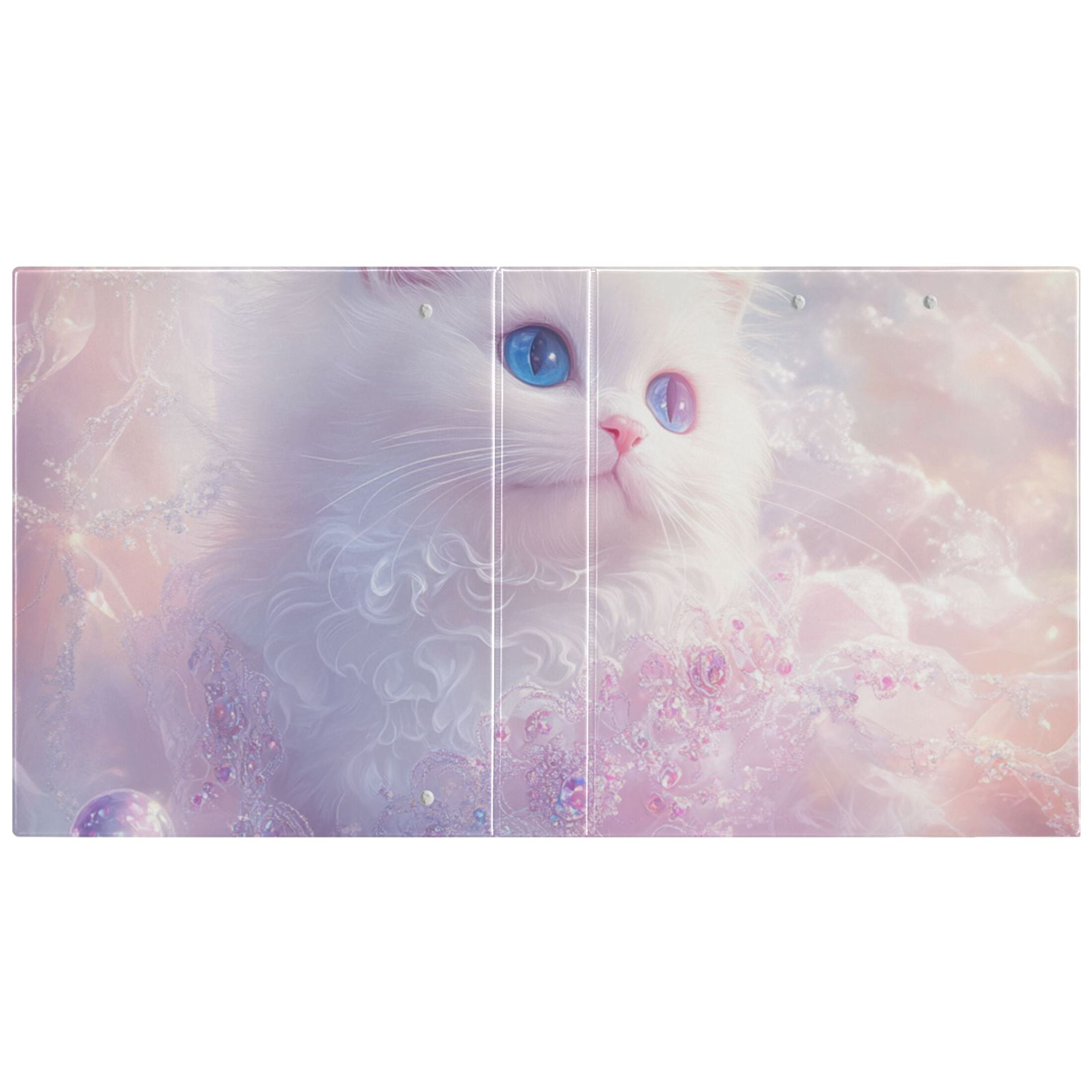 Elegant White Cat 3 Ring Binders 1.5 inch Hardcover File Folders with Interior Pockets A4 Size Organizer for School Office Hospital
