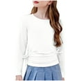 thumbnail image 5 of Annhoo Girls Long Sleeve T Shirts Cute Ruched Knot Side Tops Kids Spring Fashion Round Neck Blouses 3-13 Years, 5 of 8
