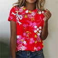 thumbnail image 2 of Penkiiy Floral Shirts for Women's T-Shirts Women's Tops Flower Printing Round Neck Short Sleeved T-shirt Tops, 2 of 5