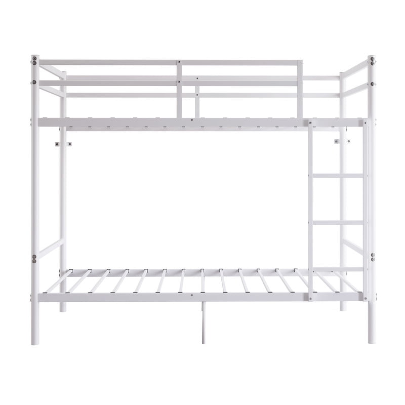 Twin Over Twin Metal Bunk Bed with Ladder, High Guardrails, Built-In Under Bed Storage Space, Sturdy Iron Frame, Noise-Reduced Design