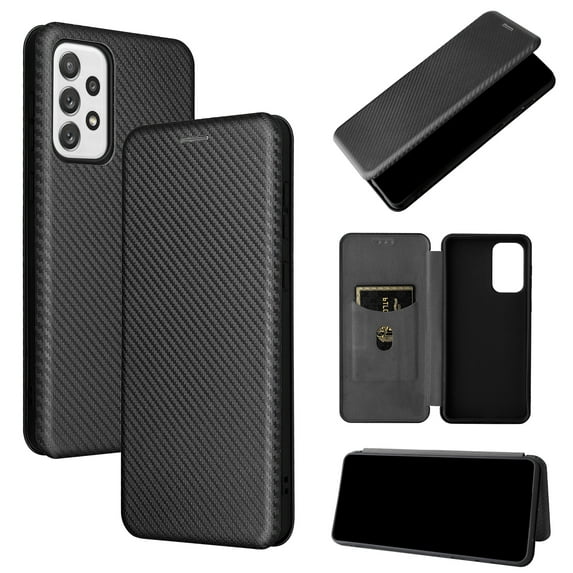 Feishell Flip Wallet Cover for Samsung Galaxy A53 5G (6.5 inch),Shockproof Slim Fit Carbon Fiber Texture PU Leather Magnetic Closure Folio Card Pocket Kickstand Phone Case,Black