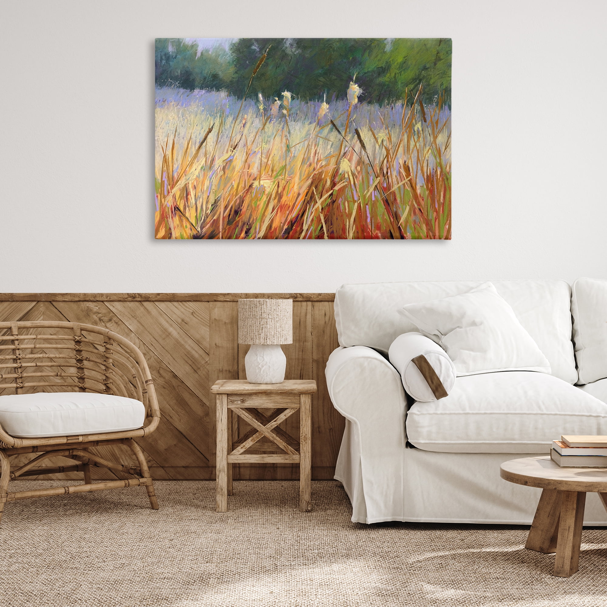 Stupell Industries Country Summer Reeds Landscape & Nature Painting Wrapped Canvas Art Print Wall Art, 45 x 30