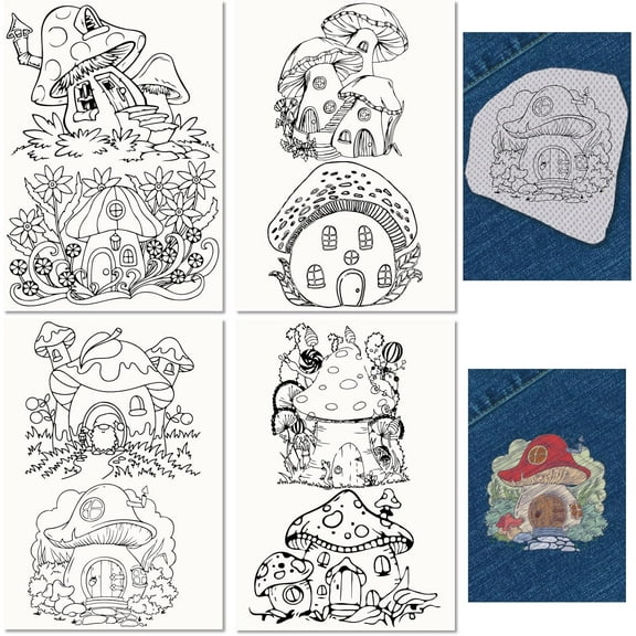 Non-Woven Water Soluble Embroidery Patterns Wash Away Embroidery Stabilizer Stick and Stitch Embroidery Paper Mushroom House 297x210mmm 4pcs/set