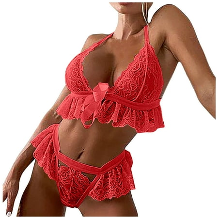 Lingerie for Women Lace Trim Babydoll Spaghetti Straps V Neck Push Up Bra Naughty Underwear Womens Sexy Lingerie Mesh Sheer Nightie