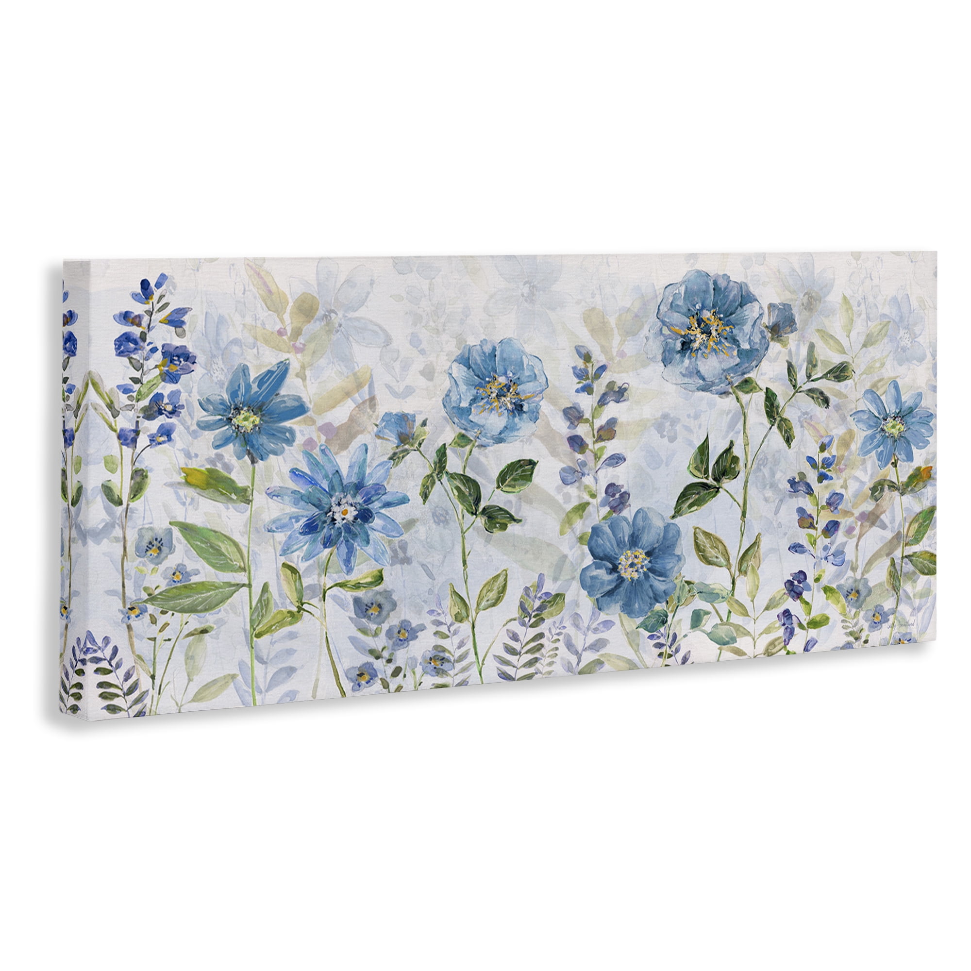Stupell Industries Wild Blue Poppies Botanical & Floral Painting Gallery Wrapped Canvas Art Print Wall Art, 30 x 13