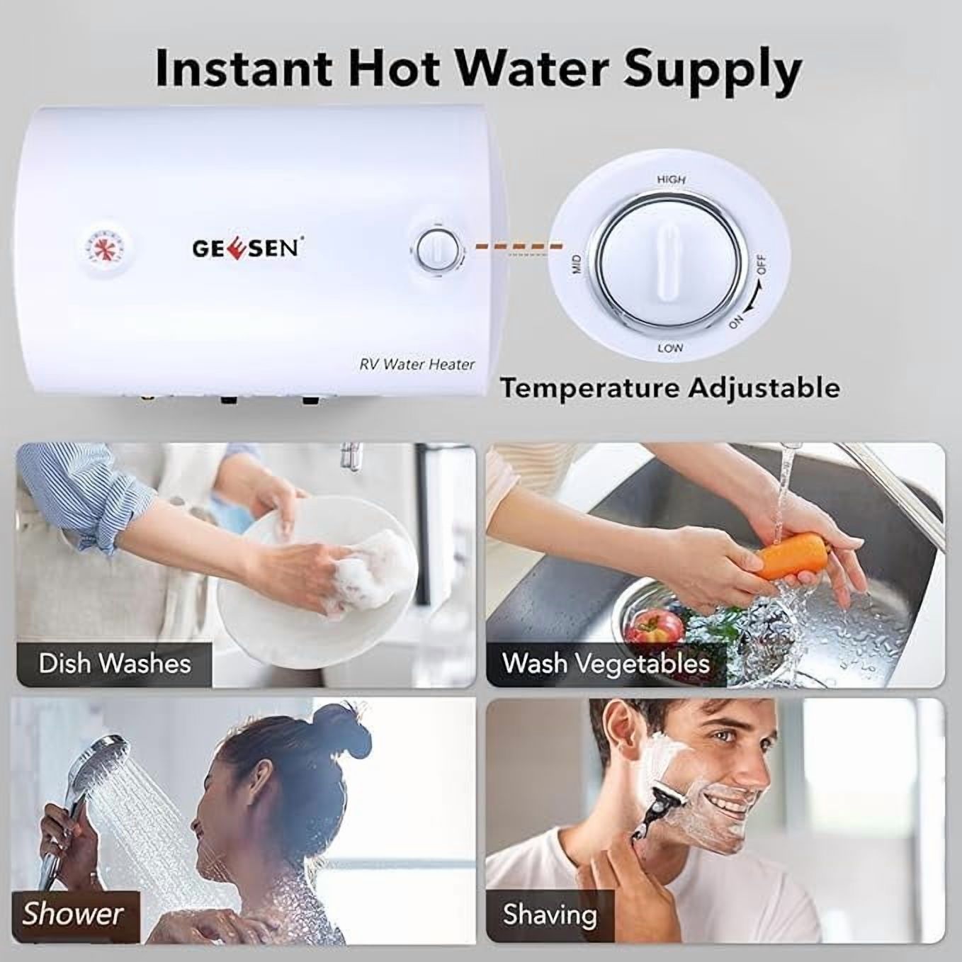 Electric Hot 15 gallon Water Heater Storage, RV TR Endless Trailer Indoor Waterproof Shower Water Heater Compact Point-of-Use, Bathroom Shower (15 gallon) plug in 120v