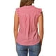thumbnail image 3 of Blusa de mujer con volantes de cuadros Gingham Inspire Chic, cuello en V, manga corta, talla XS, color rosa intenso, 3 of 6