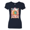 thumbnail image 2 of Wild Bobby Sun and Moon Groovy Vintage Daisy Flowers Stars Vintage Women Slim Fit Junior Tee, Navy, XX-Large, 2 of 6