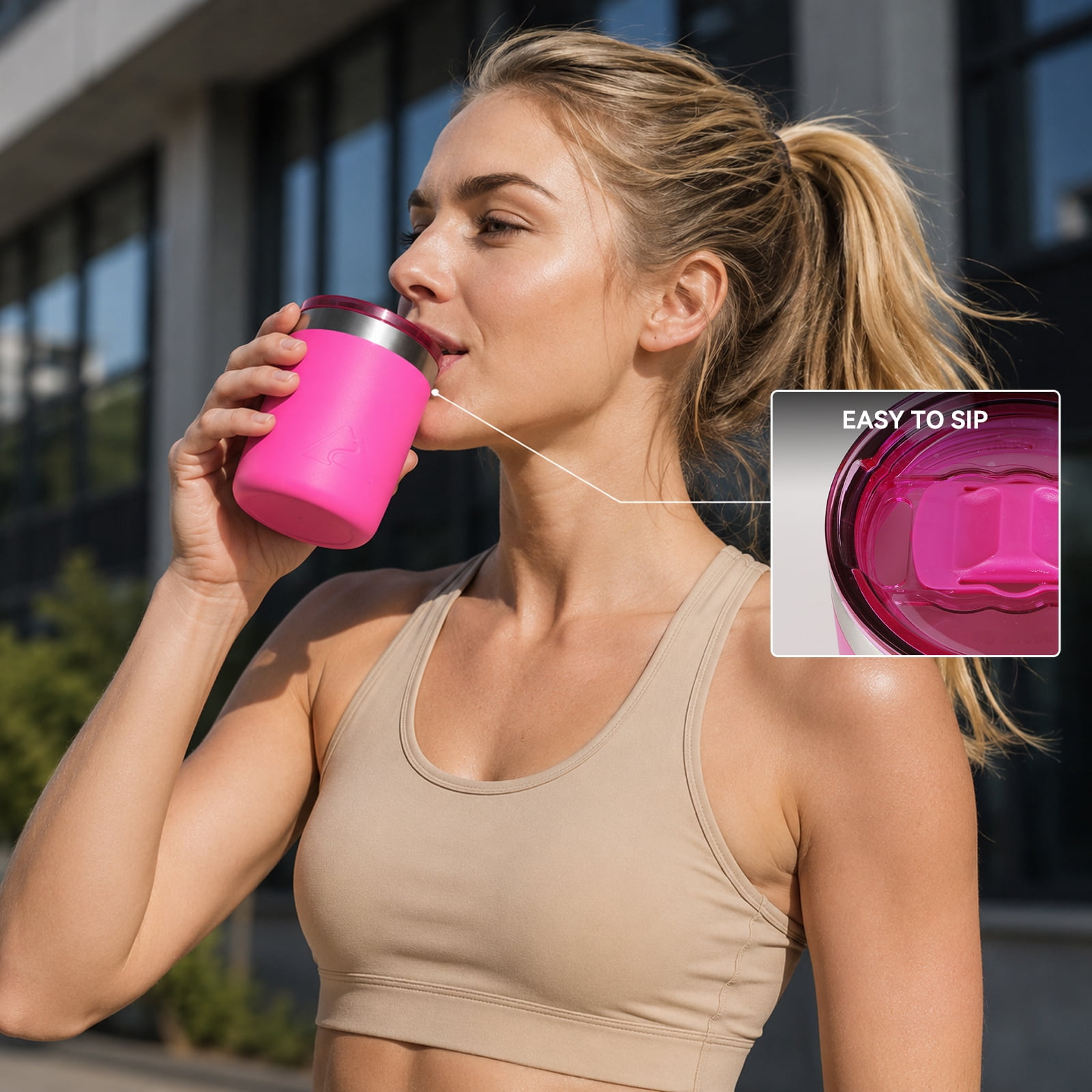 Ozark Trail 10oz Ceramic Lined Stainless Steel Lowball Tumbler with Magnetic Tritan Transparent Slider Lid, Pink