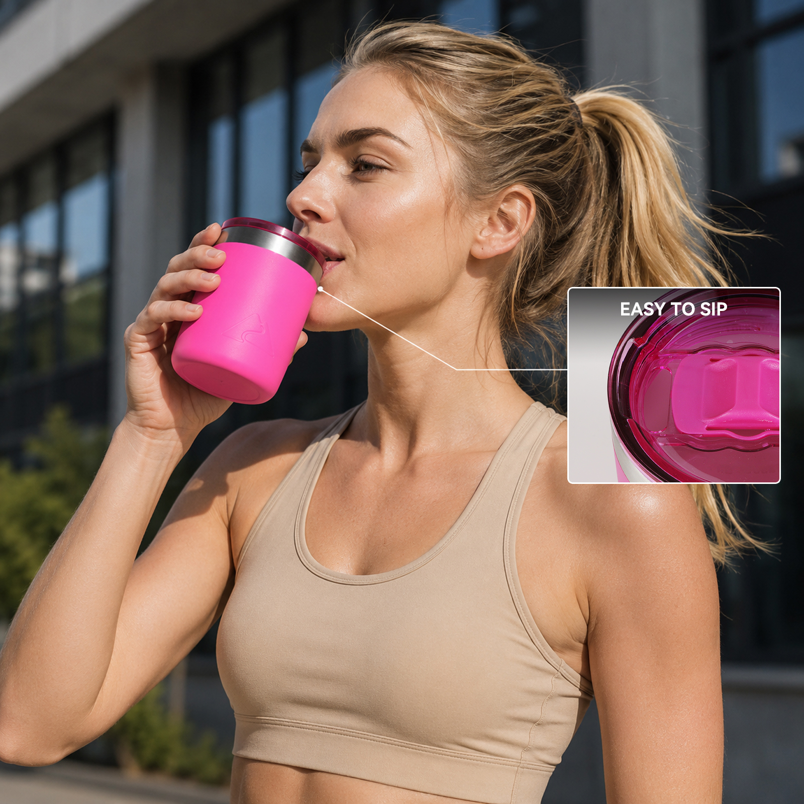 Vaso bajo de acero inoxidable con revestimiento cerámico de 10 oz con tapa deslizante de Tritán transparente magnética, rosa 5