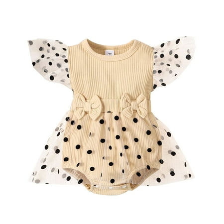 

ZRBYWB New Baby Girl Clothes Cute Triangle Romper With Flying Sleeves Bowknot Polka Dot Printing Baby Clothing